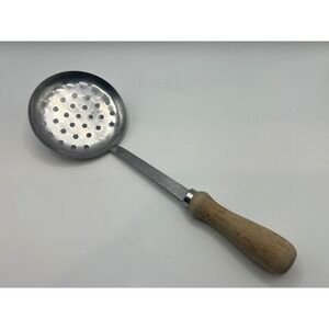 Vintage Stainless Steel Skimmer Spoon Wooden Handle Kitchen Tool Utensil